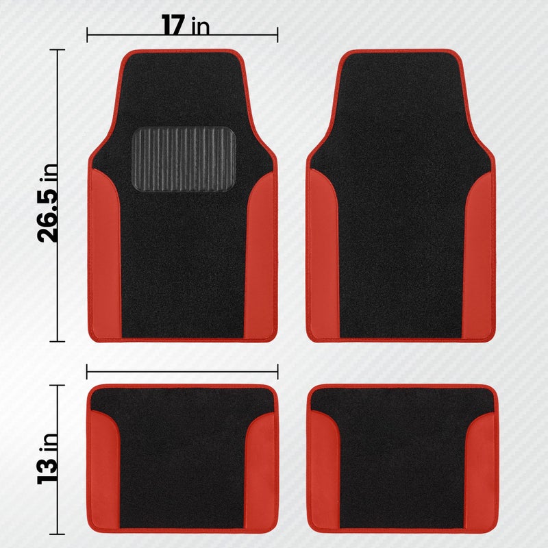 BDK أغطية مقاعد السيارة BDK PolyPro الحمراء مجموعة كاملة مع حصائر أرضية السيارة 4 قطع - أغطية مقاعد ثنائية اللون للسيارات مع سجادة، أغطية داخلية للشاحنات والسيارات الفان وSUV - Image 3
